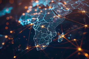 Canvas Print - futuristic digital map of africa with glowing network connections global communication concept