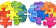 autism concept with colorful puzzle pieces in the shape of brains