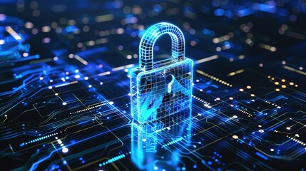 Cyber security concept. digital padlock on abstract cyber security with binary code