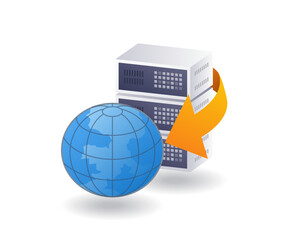Fototapete - World of technology server data, infographic 3d illustration flat isometric