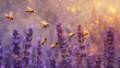 Stylized Bees Buzzing Around Lavender