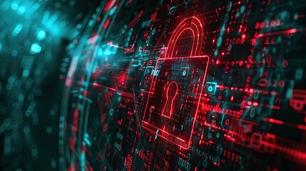 Cyber security concept. digital padlock on abstract cyber security with binary code