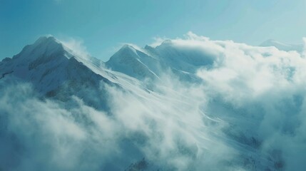 Wall Mural - Sky is blue and mountains are covered in snow