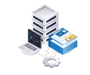 Aufkleber - Web data server application developer technology infographic 3d illustration flat isometric
