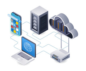 Aufkleber - Wifi network internet cloud server technology analyst infographic 3d illustration flat isometric