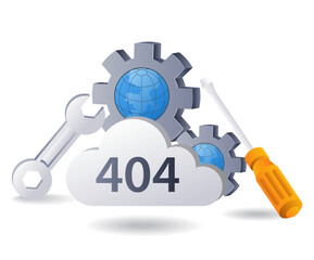 Leinwandbilder - Technology system code 404 error warning gear symbol, flat isometric 3d illustration infographic