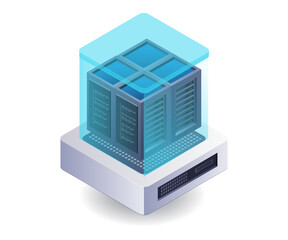 Poster - Technology server shield flat isometric 3d illustration