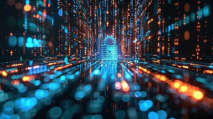 Cyber security concept. digital padlock on abstract cyber security with binary code