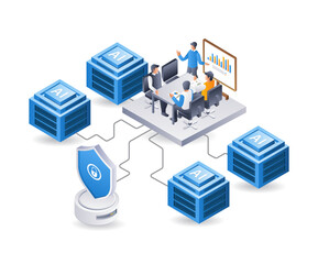 Leinwandbilder - Team working on technology ai server, isometric flat 3d illustration infographic
