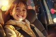 happy girl in car seat wearing seatbelt child safety concept digital art