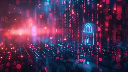 Cyber security concept. digital padlock on abstract cyber security with binary code