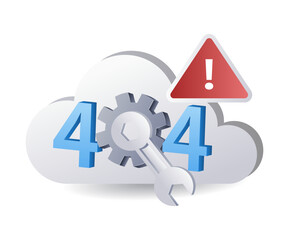 Poster - System cloud server warning error 404, flat isometric 3d illustration infographic