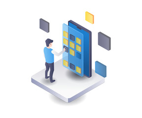 Fototapete - Smartphone developer application tester flat isometric illustration