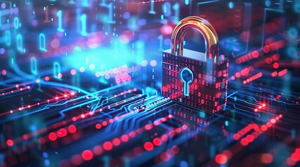 Cyber security concept. digital padlock on abstract cyber security with binary code