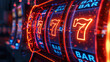 Vibrant Casino Slot Machines Displaying Lucky Sevens in Neon Lights