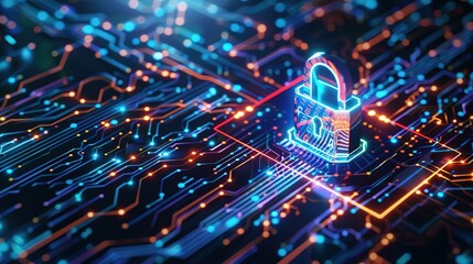 Cyber security concept. digital padlock on abstract cyber security with binary code