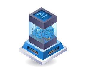 Poster - Server artificial intelligence brain, infographic 3d illustration flat isometric