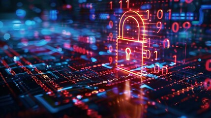 Cyber security concept. digital padlock on abstract cyber security with binary code