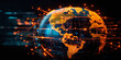Digital world globe out of control, extreme speed of global network and excessive connectivity on Earth, super fast data transfer in a mad rush and crazy business transactions
