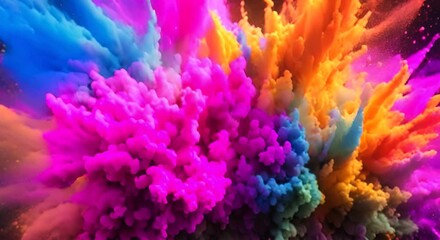 Wall Mural - Explosion of bright colorful paint on black background burst of multicolored powder abstract pattern of colored dust splash Video