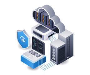 Aufkleber - Programming language data security cloud server technology infographic flat isometric 3d illustration