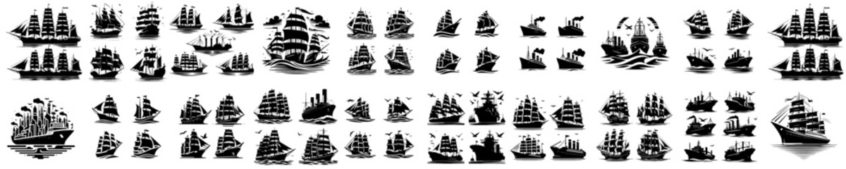 Wall Mural - vector set of boat ship silhouettes