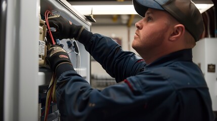 A skilled electrician is performing maintenance on an electrical panel, ensuring safety and functionality of the system