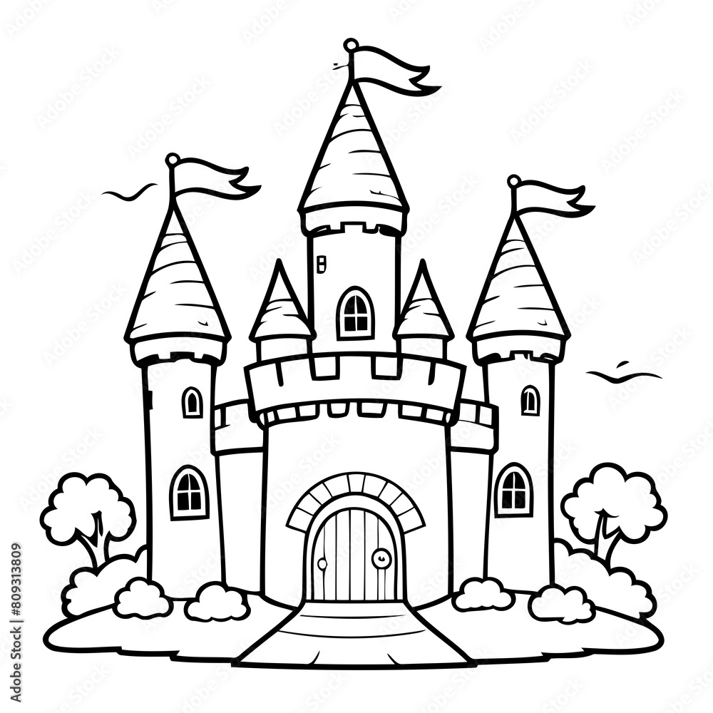Vector illustration of a cute Castle doodle for kids colouring page ...