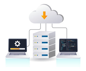 Aufkleber - Maintaining technology cloud server system, infographic 3d illustration flat isometric