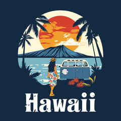 Wall Mural - Hawaii travel graphic design, T-shirt print, vector illustration