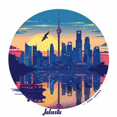 Wall Mural - Toronto city skyline in round frame. Vector illustration in grunge style.