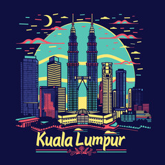 Wall Mural - Kuala Lumpur Skyline with Colorful Buildings. Vector Illustration.