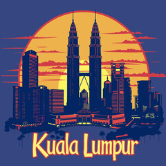 Wall Mural - Kuala Lumpur skyline on the background of the full moon. Vector illustration.
