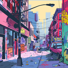 Wall Mural - Colorful sketch of a street in New York City. Vector illustration