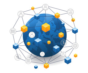 Aufkleber - Internet business network social media world infographics flat isometric 3d illustration