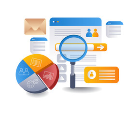 Aufkleber - Internet business analyst infographic 3d illustration flat isometric