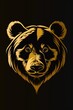 Golden bear head logo illustration on black background. Emblem, icon for company or sport team branding