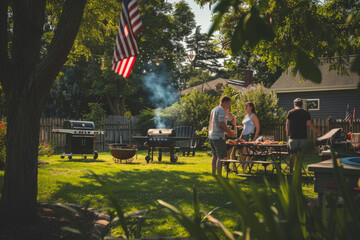 Wall Mural - Group of People Standing Around Picnic Table. Generative AI