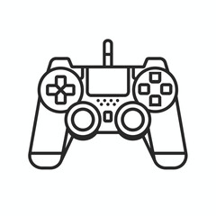 Line art of a video game controller with buttons and joysticks.