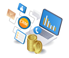 Aufkleber - ERP business analyst management infographic flat isometric 3d illustration