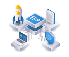 Fototapete - ERP business network technology isometric flat illustration