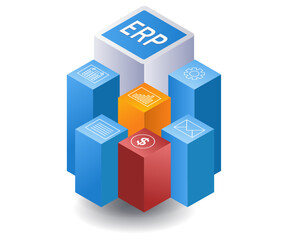 Aufkleber - ERP business management system infographic flat isometric 3d illustration