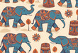 Seamless pattern with cute elephant on light background. Vector illustration in flat style can be used for packaging paper, fabric, textile, wrapping paper, fabric, textile, etc.
