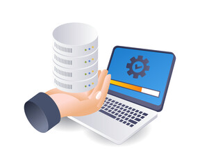 Aufkleber - Desktop computer server infographic 3d illustration flat isometric