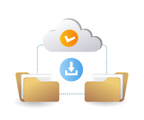 Aufkleber - Download upload cloud server data transfer, infographic 3d flat isometric illustration