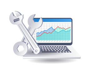 Aufkleber - Data analysis computer maintenance technology infographic illustration 3d flat isometric