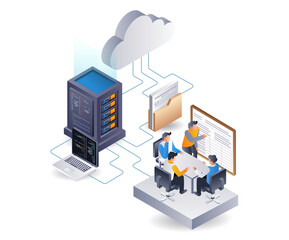 Aufkleber - Data server web application system development team, flat isometric 3d illustration infographic