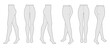 Set of Tights Pantyhose on legs, normal waist length. Fashion accessory clothing technical illustration stocking. Vector front, side, back, 3-4 view for Men women flat template. Vector illustration