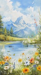 Wall Mural - The Call of the Wild: an immersive watercolour world where each stroke transports us to the secluded corners of nature, revealing its beauty and majesty.