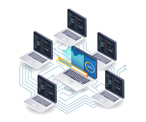 Aufkleber - Computer network programmer technology analysis infographic 3d illustration flat isometric